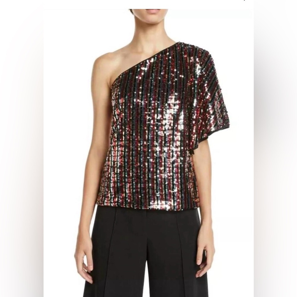 Milly Multicolor Sequin One-Shoulder Blouse